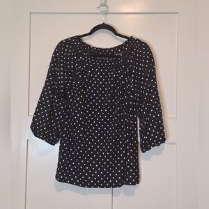 Lauren Ralph Lauren Black White Polka Dots Top Stretch Size Medium